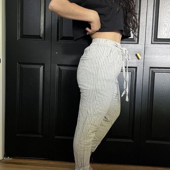 Wishlist apparel jogger pants pull on women’s small lightweight cream striped - Picture 4 of 12